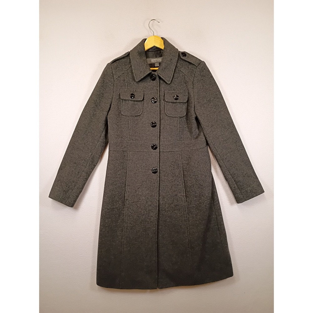 Dark Academia Kenneth Cole Reaction Womens 8 Grey Wool Military Trench Coat